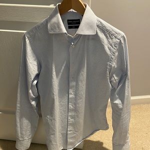 Mens micro check dress shirt in white white blue checks - Spier & Mackay